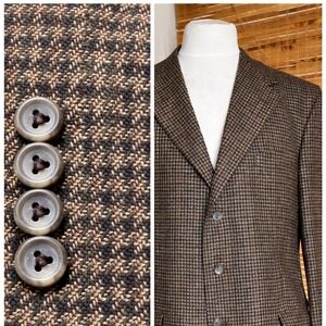 Tommy Hilfiger Men's Blazer Sport Coat Houndstooth Brown USA Made Size 44R